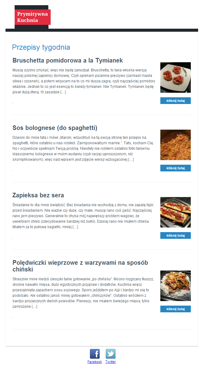 Przykładowy newsletter PrymitywnaKuchnia.pl